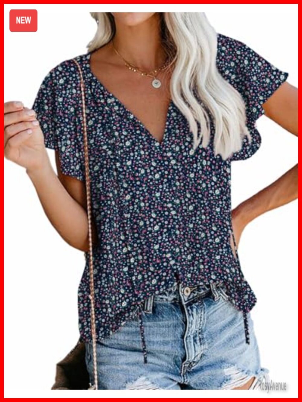 Womens Boho Floral Chiffon V-Neck Short Sleeve Blouse Tunic Summer Top